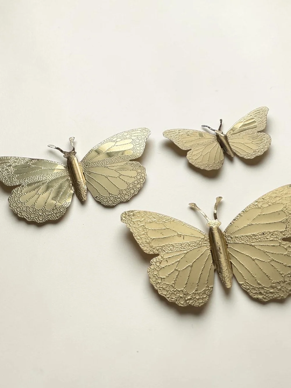 Vintage Gold Metal Butterfly Wall Decor Set of 3 Embossed Dimensional